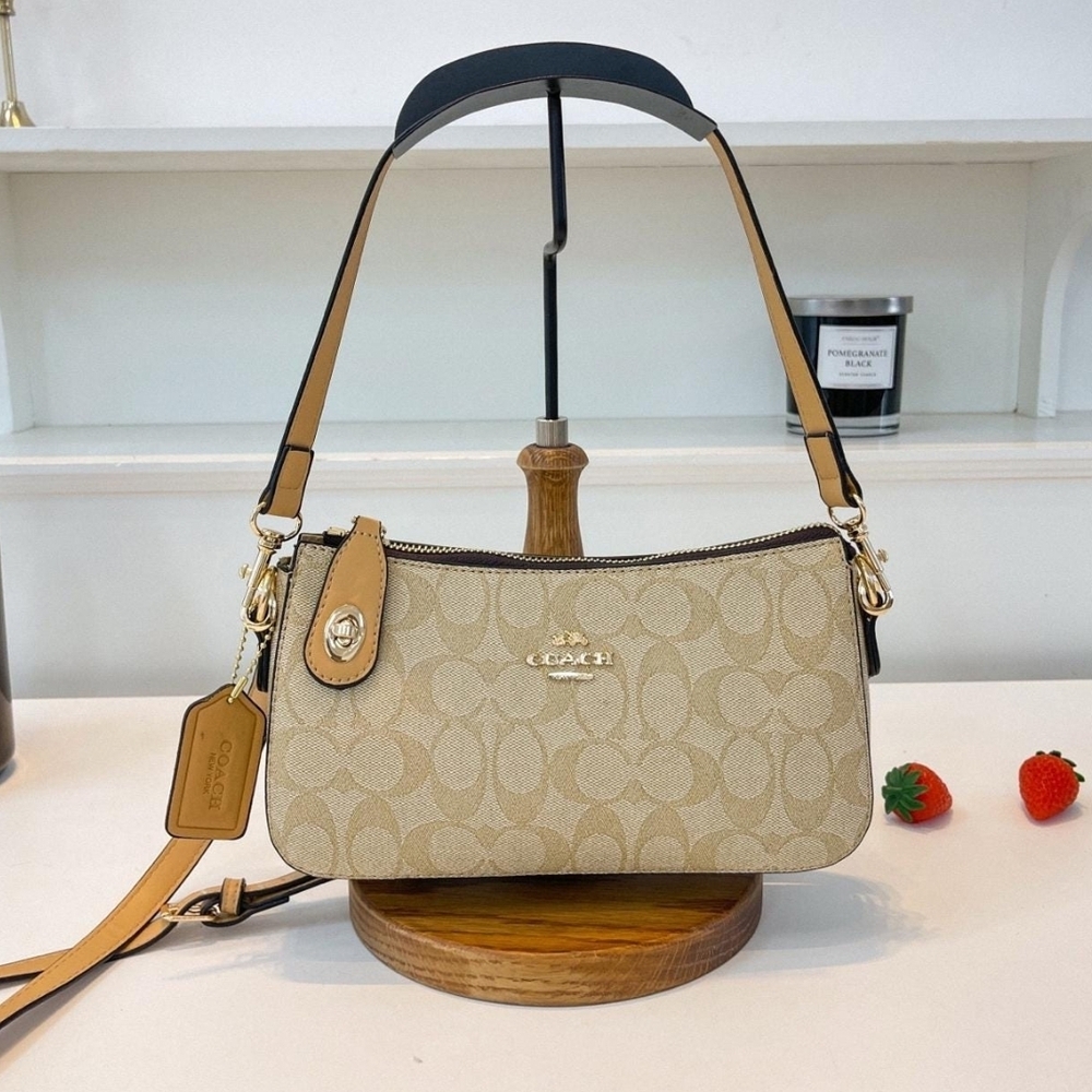 Coach Tan and Brown Signature Shoulder Crossbody Bag NEW